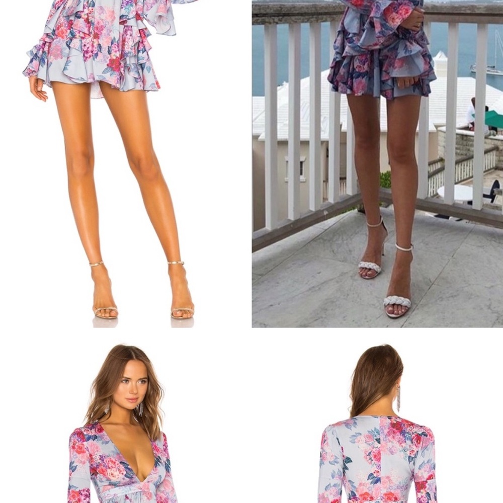 Michael Costello Floral Ruffle Dress - Pink and Blue